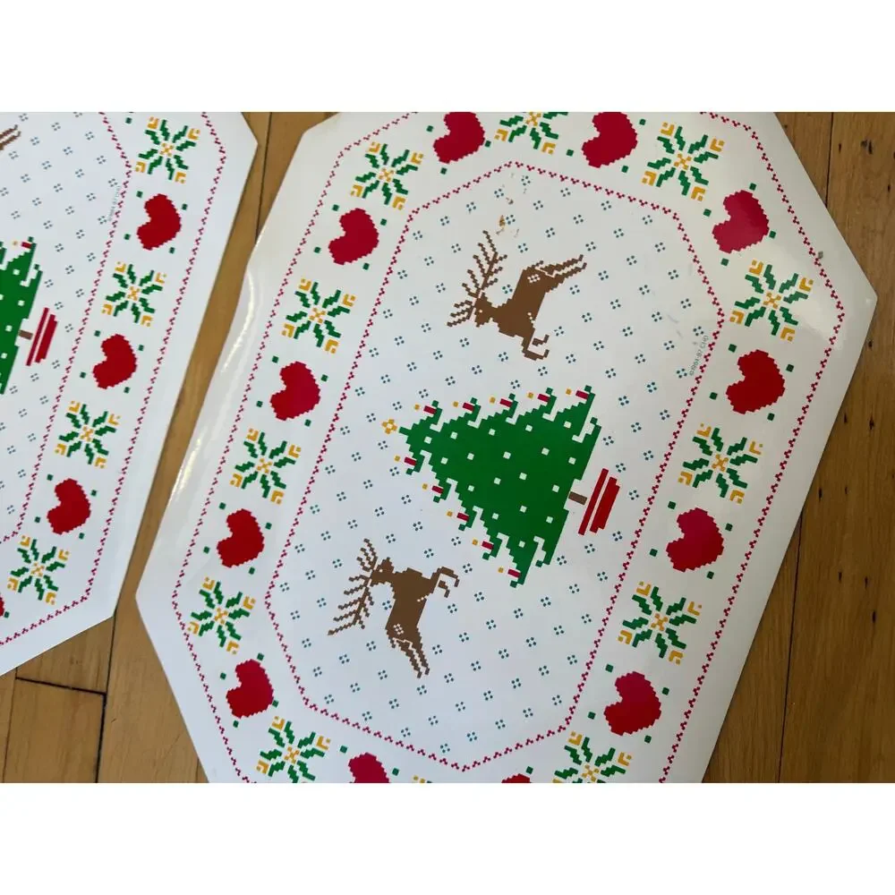 Vintage Christmas deer‎ and Christmas tree vinyl placemats